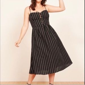 NWT REFORMATION Serena Linen Midi Dress in Sinatra Stripe size 18